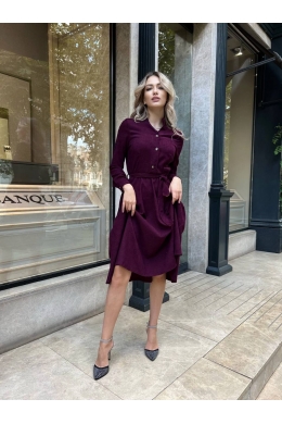 Жіноча сукня з вельвету з поясом колір марсала