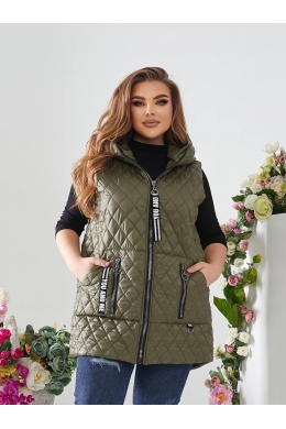 Жіночий стьобаний жилет з накладними кишенями кольору хакі