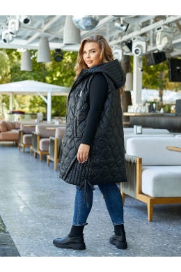 Подовжена жіноча демісезонна жилетка колір чорний