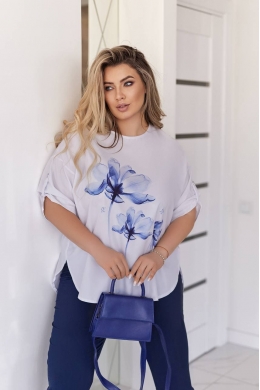 Жіночий костюм двійка з блузою синього кольору