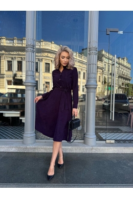 Жіноче плаття із вельвету з поясом колір баклажан