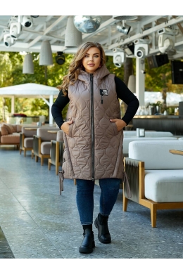 Подовжена жіноча демісезонна жилетка колір мокко
