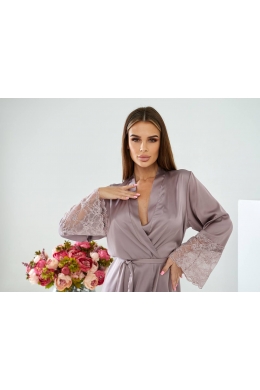 Жіночий шовковий халат колір мокко