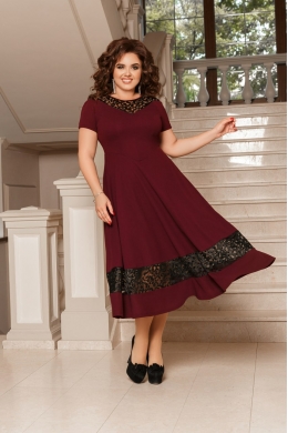 Жіноча нарядна сукня з мереживами кольору марсала