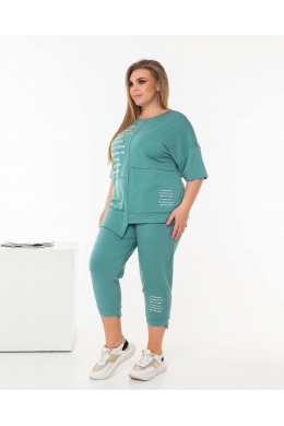 Жіночий костюм із двонитки футболка та бриджі мятного кольору