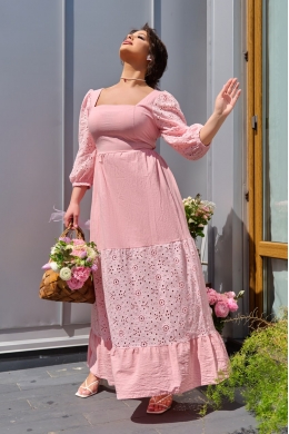 Жіноче комбіноване плаття максі колір персик