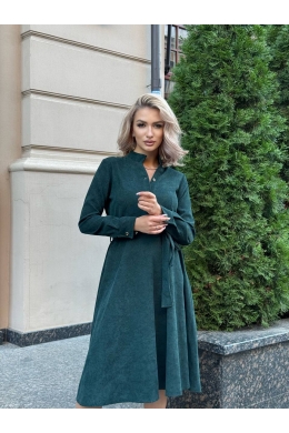 Жіноче плаття із вельвету з поясом колір пляшка