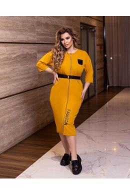 Жіноче плаття на блискавці та під пояс  гірчичного кольору