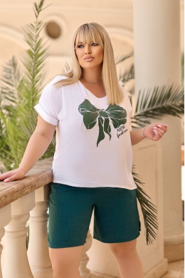 Жіночий костюм двійка з шортами колір смарагдовий