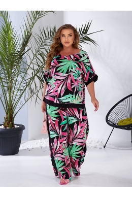 Жіночий костюм двійка з штапелю колір чорний принт