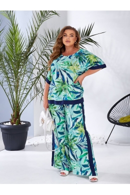 Жіночий костюм двійка з штапелю колір мята принт