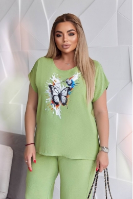 Жіночий костюм двійка з блузкою колір оливка