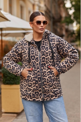 Жіноча кофта на хутрі колір коричневий принт лео