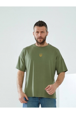 Чоловіча однотонна футболка колір оливковий