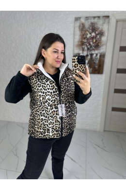 Жіноча двостороння леопардова жилетка колір білий