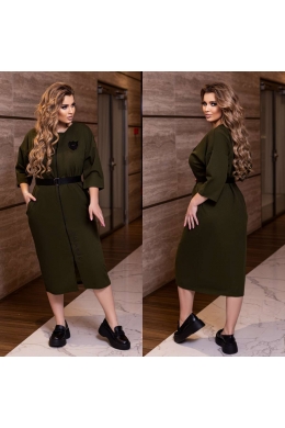 Жіноча сукня на блискавці та під пояс колір хакі