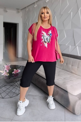 Жіночий костюм двійка з блузкою колір малина-чорний