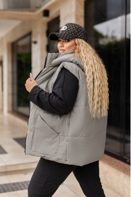 Жіноча жилетка з капюшоном колір сіро-оливковий