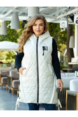 Подовжена жіноча демісезонна жилетка колір молочний