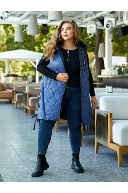 Подовжена жіноча демісезонна жилетка колір джинс