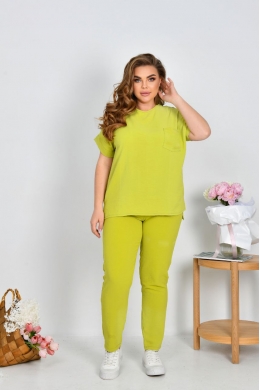 Жіночий костюм двійка з блузкою колір гірчиця
