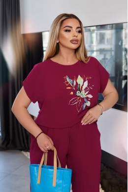 Жіночий костюм двійка з блузкою колір темна фуксія