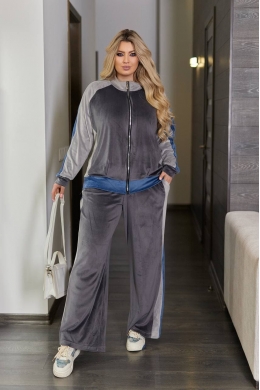 Жіночий велюровий спортивний костюм сірого кольору
