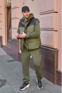 Чоловічий спортивний костюм трійка колір хакі-чорний