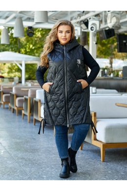 Подовжена жіноча демісезонна жилетка колір чорний