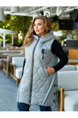 Подовжена жіноча демісезонна жилетка колір світло-сірий
