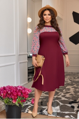 Жіноча комбінована сукня колір марсала