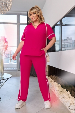 Жіночий костюм двійка з блузкою колір малиновий