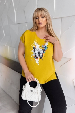 Жіночий костюм двійка з блузкою колір гірчиця-чорний