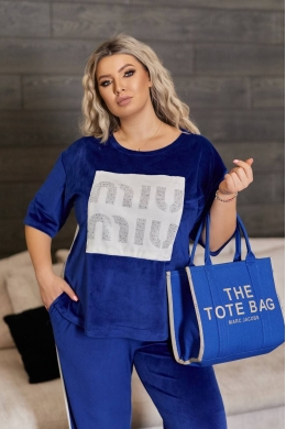 Жіночий велюровий костюм двійка кольору електрик