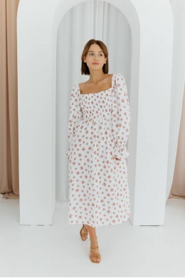 Жіноче плаття з мусліну колір білий принт рожеве суцвіття