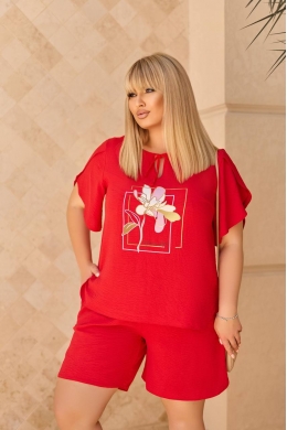 Жіночий костюм двійка з шортами колір червоний