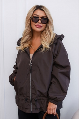 Жіноча легка вітровка з капюшоном кольору шоколад