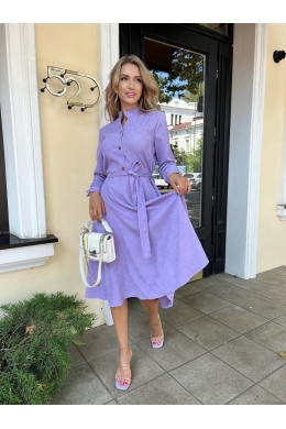 Жіноча сукня з вельвету з поясом колір бузковий