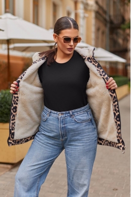 Жіноча кофта на хутрі колір коричневий принт лео