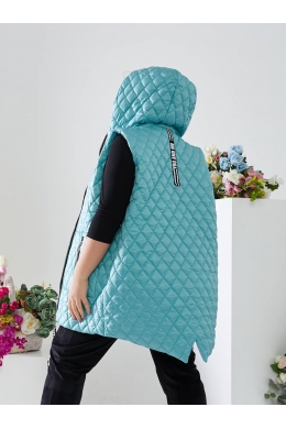Жіночий стьобаний жилет з накладними кишенями кольору бірюзовий
