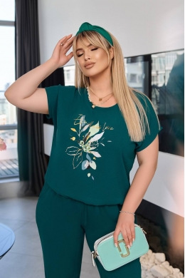 Жіночий костюм двійка з блузкою колір смарагдовий