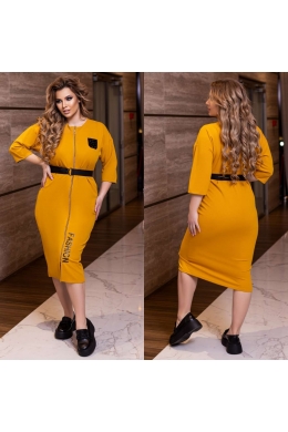 Жіноча сукня на блискавці та під пояс гірчичного кольору