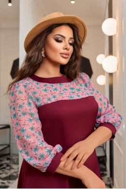 Жіноча комбінована сукня колір марсала