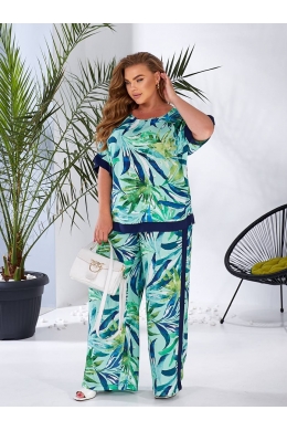 Жіночий костюм двійка з штапелю колір мята принт