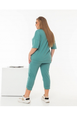 Жіночий костюм із двонитки футболка та бриджі мятного кольору