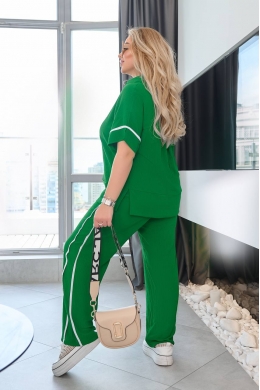Жіночий костюм двійка з блузкою колір зелений