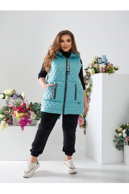 Жіночий стьобаний жилет з накладними кишенями кольору бірюзовий