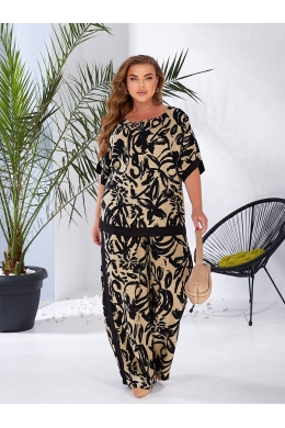 Жіночий костюм двійка з штапелю колір чорно-бежевий