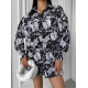 Жіночий костюм двійка з шортами колір колір чорно-білий принт листя