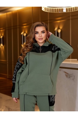 Жіночий теплий спортивний костюм двійка колір оливка-чорний